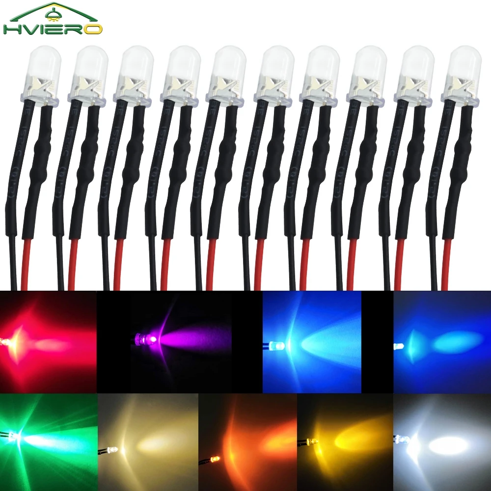 3 mm 5 mm runde LED 12 V 20 cm vorverdrahtet weiß blau gelb Diodenlampen DIY Werbetafel Dekoration (10 Stück)