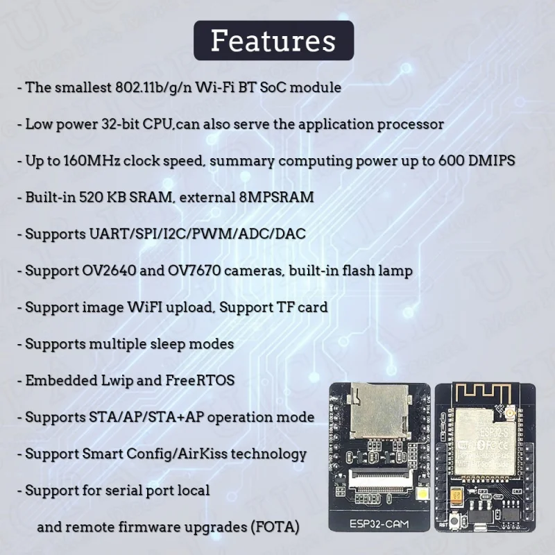 ESP32-CAM mit OV2640 Kameramodul-Kit 8MB PSRAM 2,4G WLAN 3dBi Antenne – Bild 4