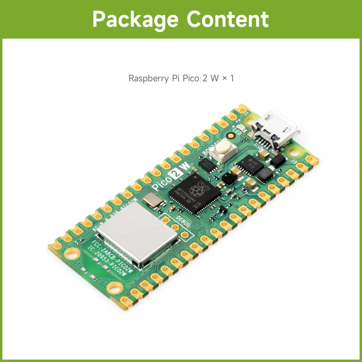 Raspberry Pi Pico 2 W Mikrocontroller-Board, basierend auf dem RP2350-Chip, 2,4 GHz 802.11n WIFI und Bluetooth