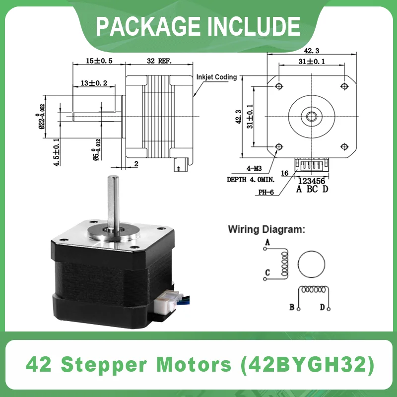 Zweiphasen-Schrittmotor-Set Nema 17, Länge 23/32/34/38/40/48/60 mm, offener/geschlossener Regelkreismotor