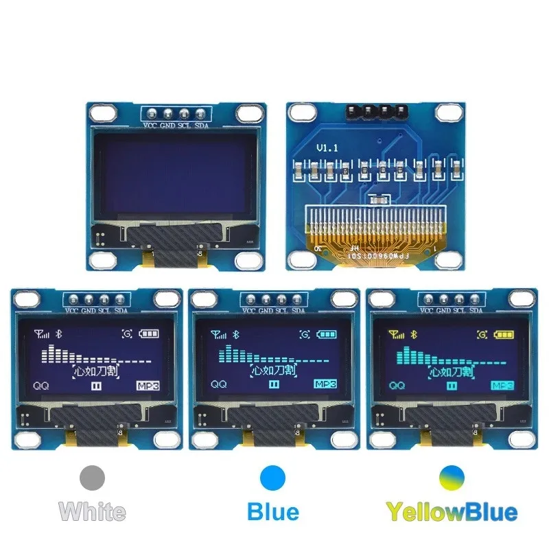 0,96 Zoll OLED-Display-Modul I2C IIC 128 x 64 SS - D - 1306 3,3 V-5 V Blau/Blau Gelb/Weiß für Arduino ESP32