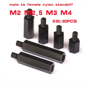Nylon-Abstandshalter M2 M2,5 M3 M4*L+6, männlich zu weiblich, schwarzer Nylon-Abstandshalter, Länge 5 mm