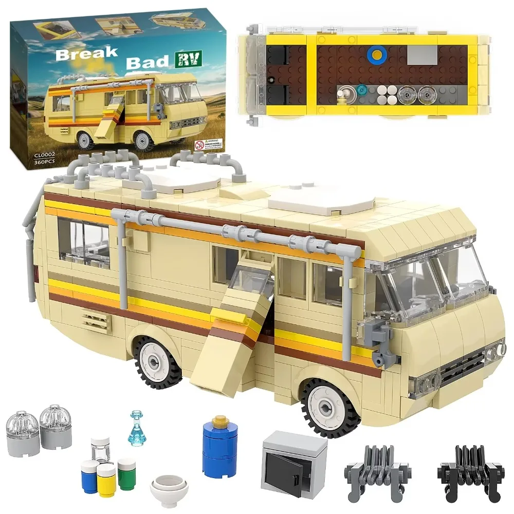 MOC Breaking Bad Kochen Labor RV Auto Bausteine Kit High-tech Bus Fahrzeug DIY Pädagogisches (360 Stück)