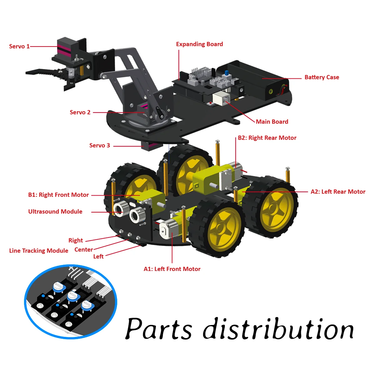 Mechanisches 4WD-Roboterarm-Auto-Set für Arduino, intelligentes – Bild 5