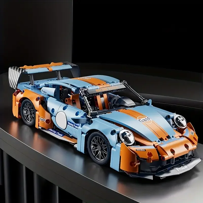 Blauer Rennwagen-DIY-Modellbausteine, kreative, lehrreiche Bausteine, entworfen für Jugendliche (465 Stück)