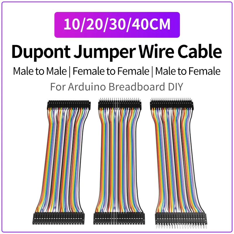 40-Pin Dupont Jumper-Kabel 10/20/30/40CM Flachbandkabel M-M M-F F-F für Arduino Steckbrett DIY