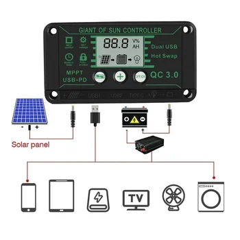 Solarladung MPPT-Controller 100A 90A 60A 30A 20A Wasserdicht 12V 24V Solarpanel Laderegler Dual USB Auto