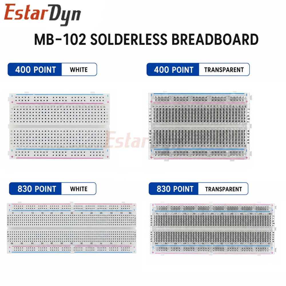 Estardyn 400-Punkte-Steckbrett 830-Punkte-Steckbrett MB-102 Lötfreies PCB-Testboard 400-Loch-Steckbrett MB102