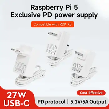 Raspberry Pi 27W USB-C-Netzteil, 5,1 V, 5 A, kompatibel mit PD-Ladung, EU-Stecker, für Raspberry Pi 5