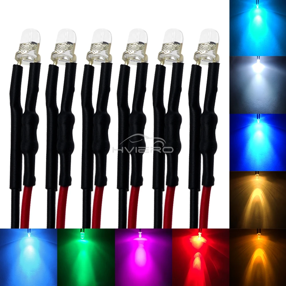 5/10/20X 3mm Runde LED 5-12V 20cm Vorverdrahtet Weiß Blau Gelb Diode – Bild 2