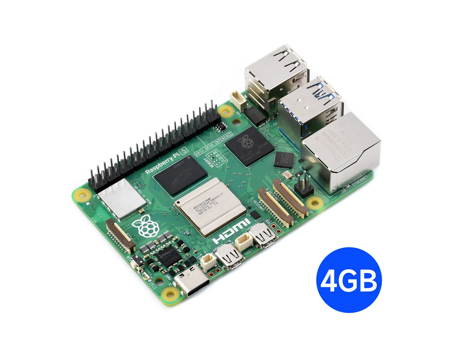 Raspberry Pi 5, Optionen für 4GB/8GB RAM, BCM2712 Prozessor, 2,4GHz Quad-Core 64-Bit Arm Cortex-A76 CPU