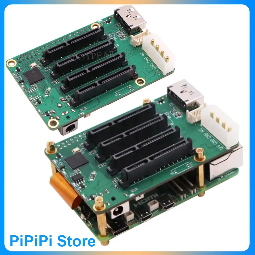 Raspberry Pi 5 Penta SATA HAT Erweiterungsboard 4-Kanal-SATA-Schnittstelle für NAS-Speicher für Raspberry Pi 5