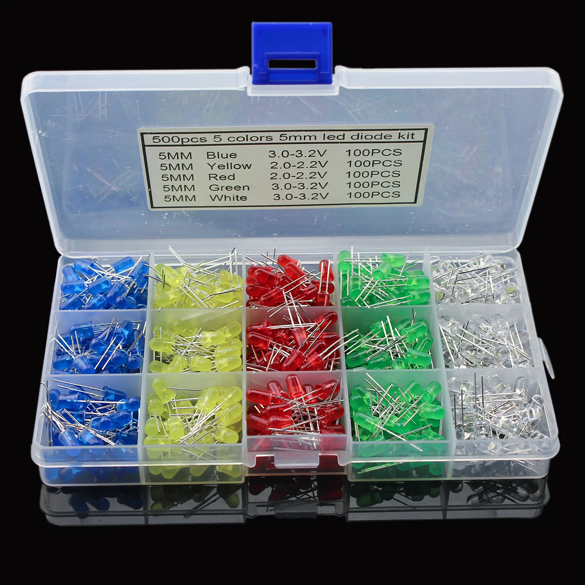 5-mm-LED-Dioden-Sortiment, 5 Farben Rot Grün Blau Gelb (500 Stück) – Bild 4