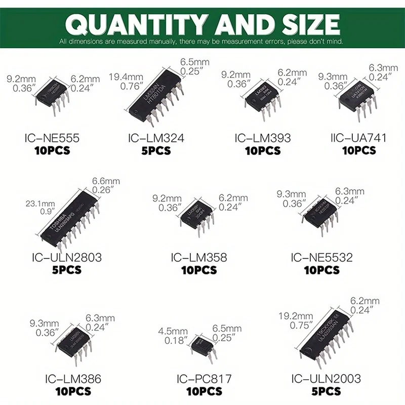 Integriertes Schaltungschip-Set mit 10 Spezifikationen IC-NE555 IC-LM324 IC-LM358 DIP (85 Stück)