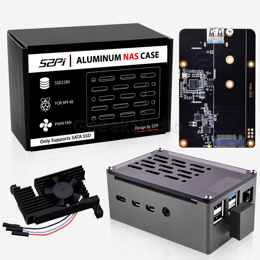 Raspberry Pi 4 Modell B Aluminium Ziegel Fall Schwarz Enlosure Shell mit 3510 Lüfter M.2 SATA SSD Adapter