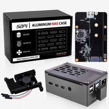Raspberry Pi 4 Modell B Aluminium Ziegel Fall Schwarz Enlosure Shell mit 3510 Lüfter M.2 SATA SSD Adapter