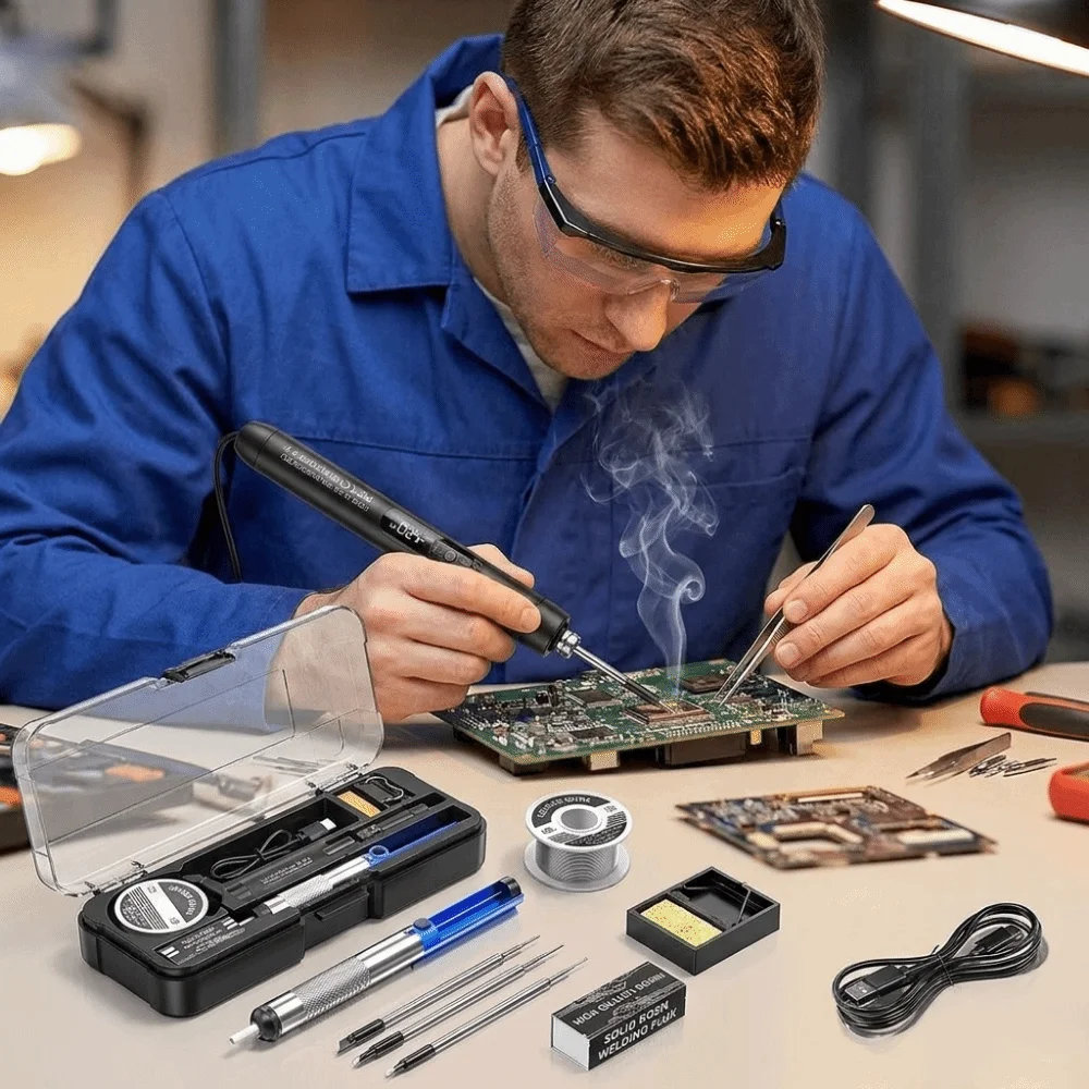 USB-Aufladbares Elektrisches Lötkolben-Set mit LCD-Display, Einstellbarer Temperatur und 5 Temperaturstufen