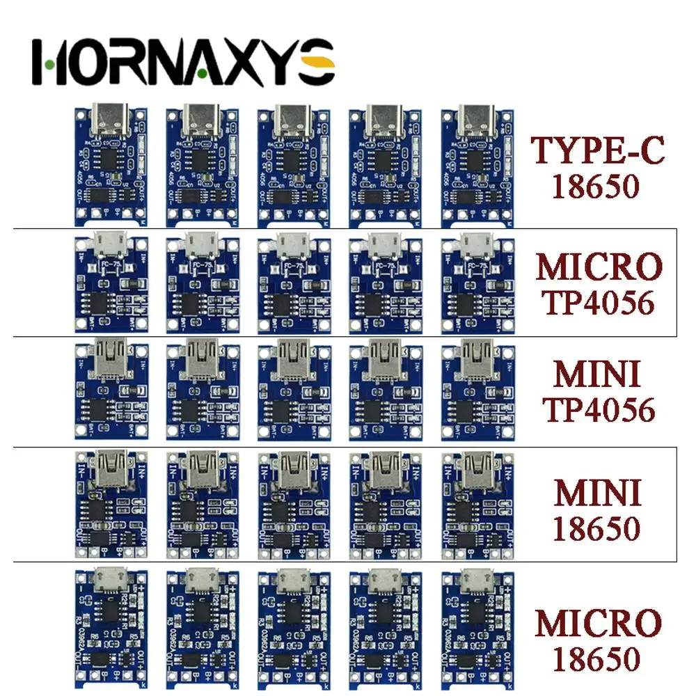 Mini/Micro/Typ-C USB 5V 1a 18650 tp4056 Lithium-Batterie lade modul Lade karte mit Schutz Doppel (100 Stück)