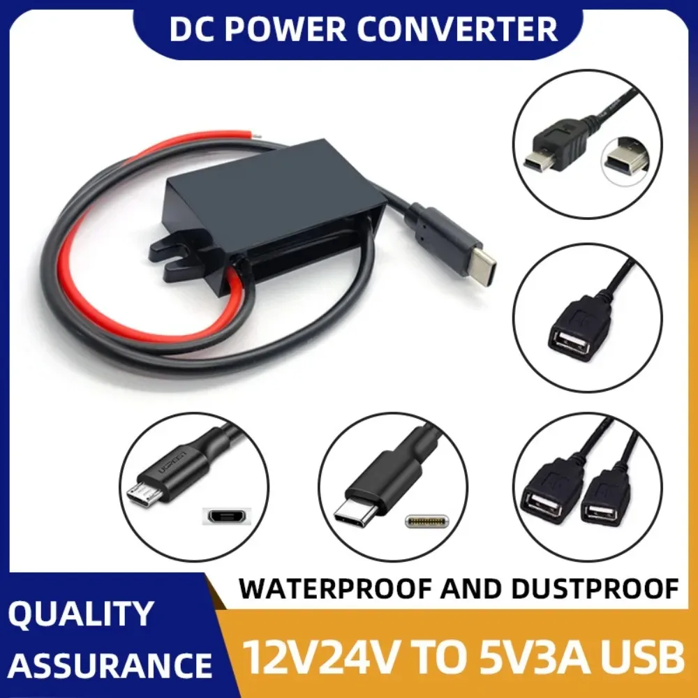 12V 24V bis 5V 3A Netzteil Typ-C USB DC-DC Auto Stromrichter Adapter – Bild 2