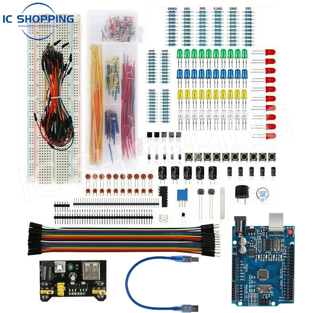DIY-Elektronik-Starterkit - für Arduino UNO R3, inklusive Steckbrett, Verbindungspunkten (830 Stück)