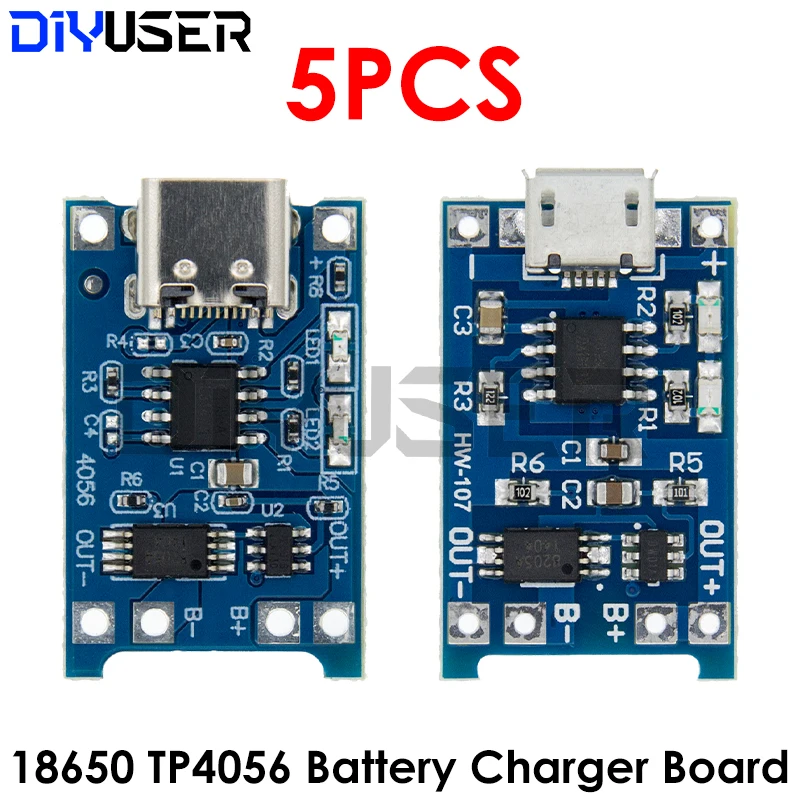 5V 1A Micro/Typ-c 18650 TP4056 Lithium-Batterie Ladegerät Modul Lade Board Mit Schutz dual (5 Stück)