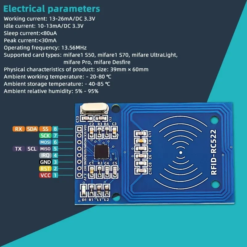RC522 RFID Modul RF IC Karte Sensor Modul mit S50 Weiß Karte (5 Stück) – Bild 4