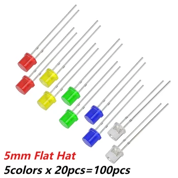 5MM F5 Flache LED-Kits 5 Farben Rot/Gelb/Blau/Grün/Weiß LED-Dioden-Sortiment für Arduino DIY Elektronik