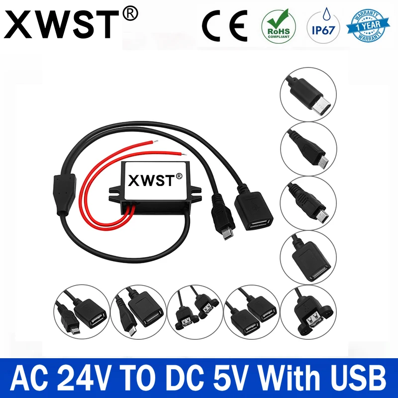 AC zu DC Konverter AC 24V zu DC 5V Buck Netzteil 3A 15W Micro Typ-C Mini USB Spannungsregler Transformator