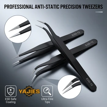 Antistatische Präzisionspinzette ESD-12 ESD-15 Edelstahl Feine Spitze Gebogen Gerade für Elektronik Reparatur