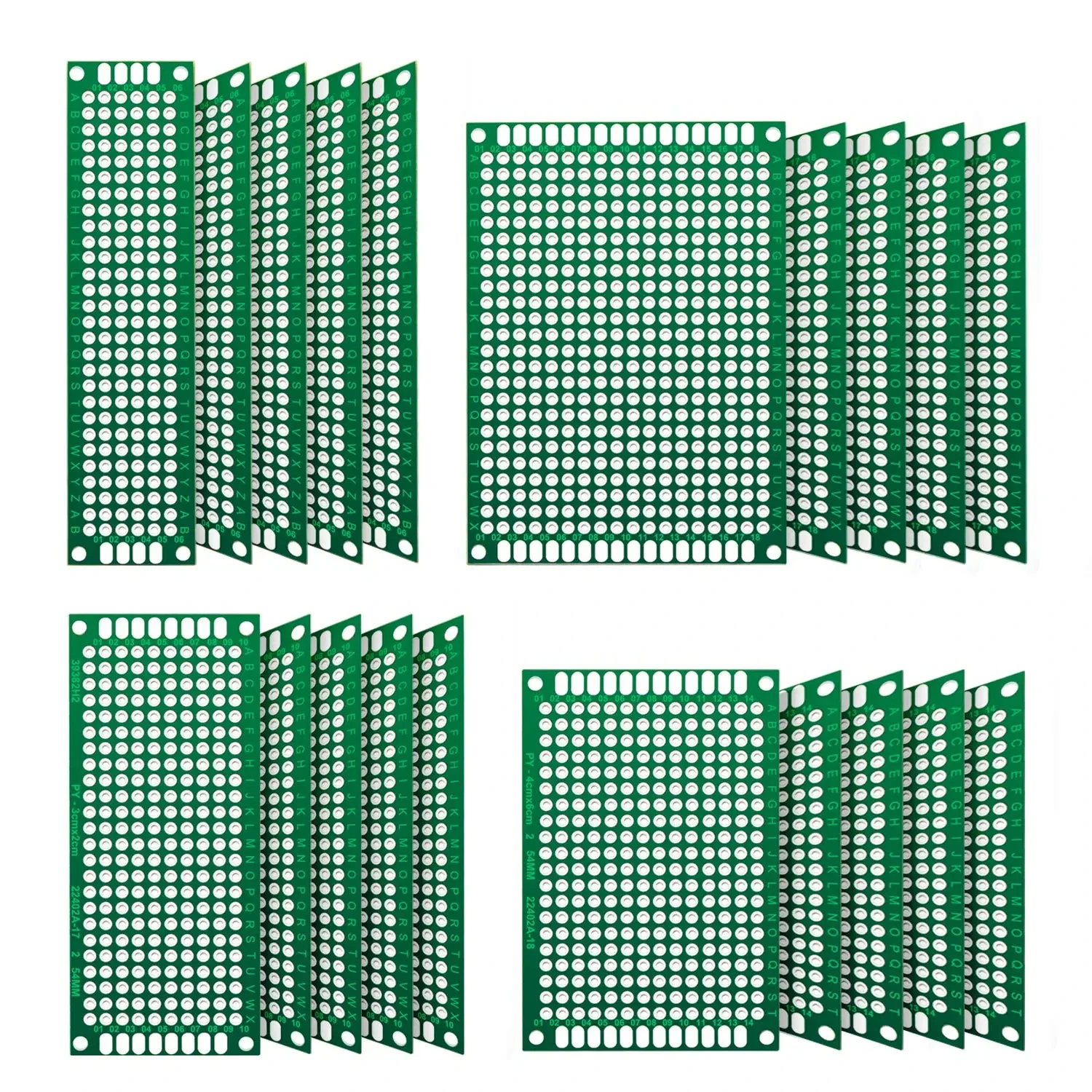 Doppelseitige Leiterplatte 2 x 8 3 x 7 4 x 6 5 x 7 verzinnt durch Löcher FR4 Prototyp-Kit (20 Stück)