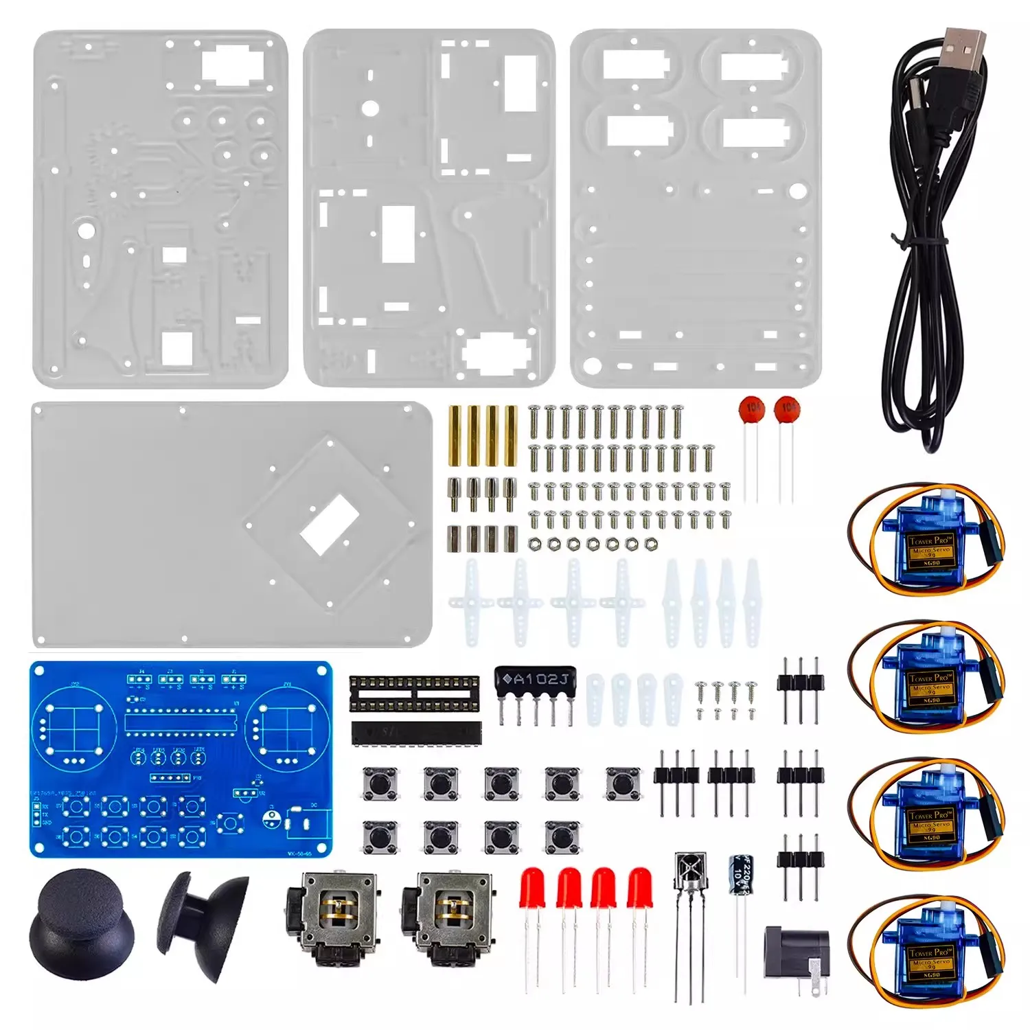 Lötbausatz für Mikrocontroller-Roboterarm mit Acrylgehäuse, Vier Freiheitsgrade, DIY-Roboter-Ersatzteile