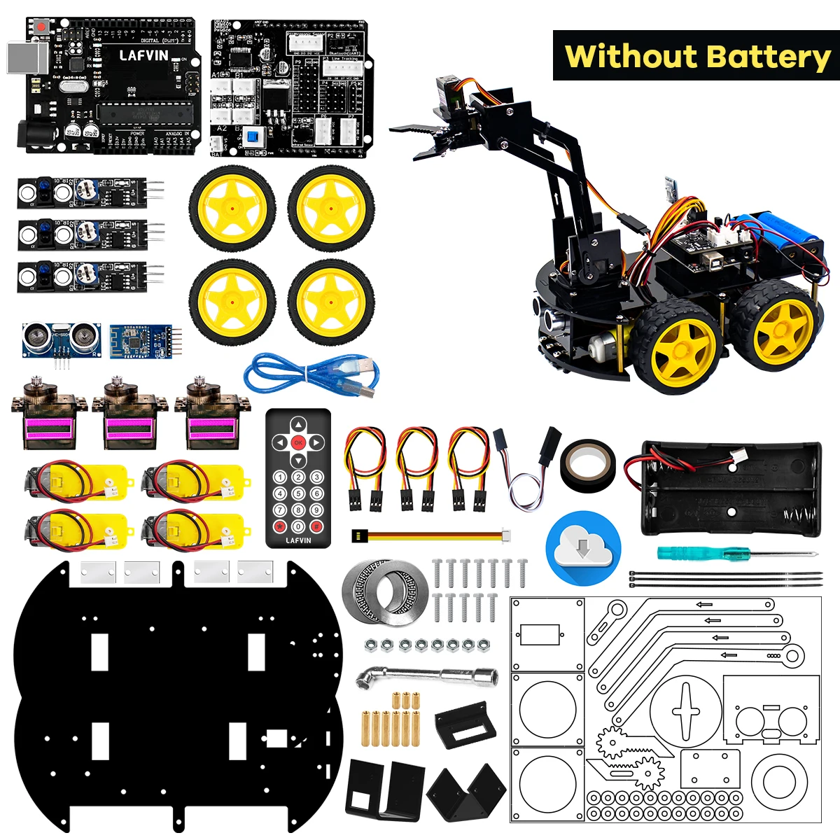 Mechanisches 4WD-Roboterarm-Auto-Set für Arduino, intelligentes – Bild 6