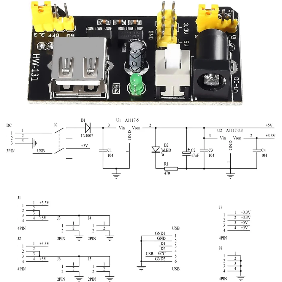 3,3 V 5 V MB102 Lötfreies Breadboard Netzteil Modul mit 9V (3 Stück) – Bild 6