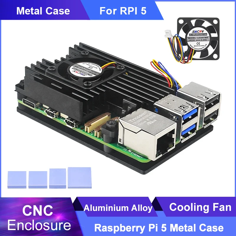 Raspberry Pi 5 Aluminium legierung Metall gehäuse Kühl gebläse Gehäuse passive und aktive Kühlers chale