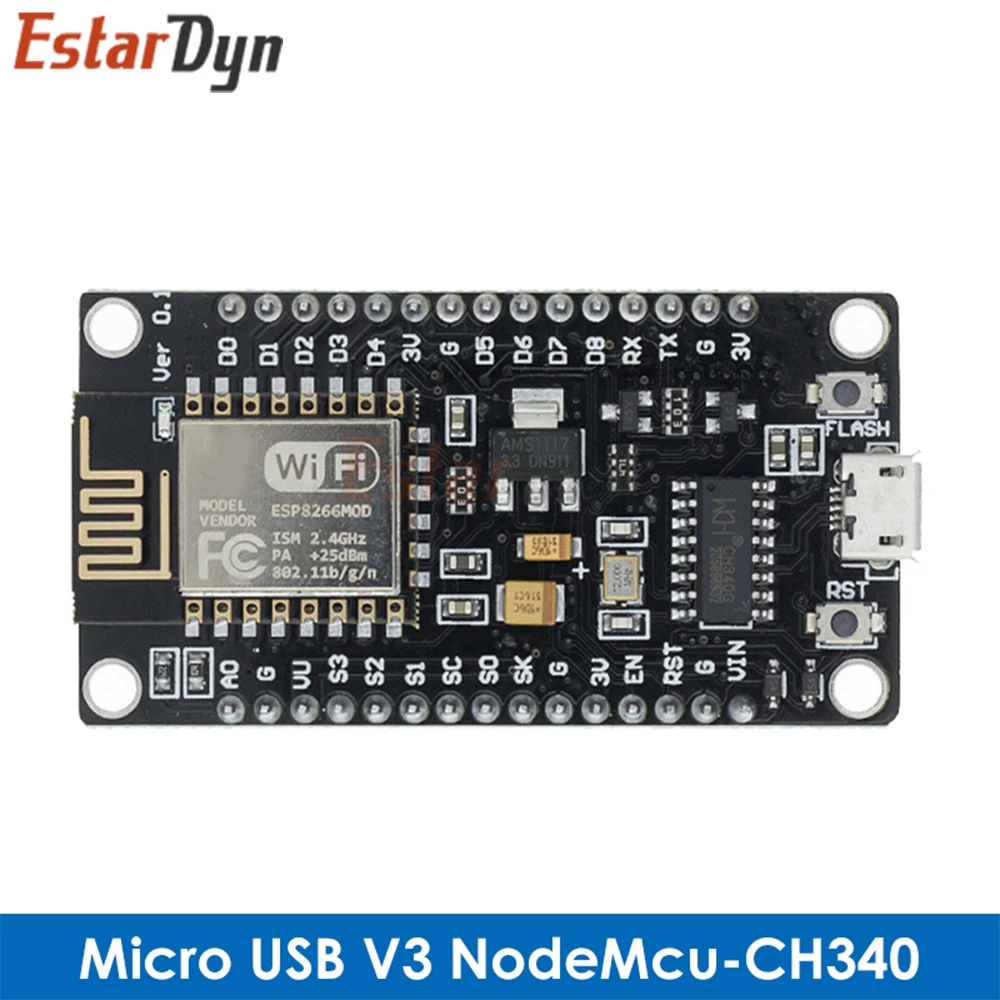 Estardyn NodeMCU ESP8266 Entwicklungsboard V2/V3, ESP-12E CH340/CP2102 WiFi-Modul für IoT MicroPython