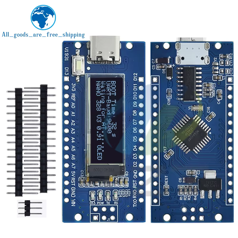 Nano V3.0 Atmega328P Ch340C Eingebautes 0,91" Oled-Display 128*32 Auflösung Iic I2C kompatibel für Arduino