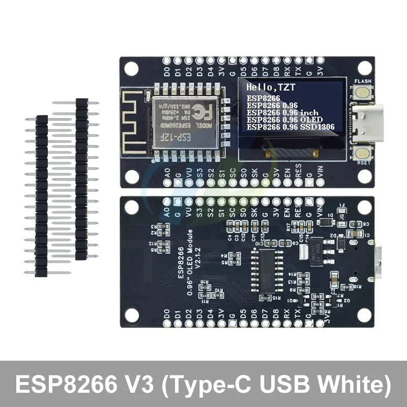 NodeMCU ESP8266 V3 Entwicklungsboard mit 0,96 Zoll OLED-Display CH340 ESP-12F WiFi-Modul TYPE-C USB