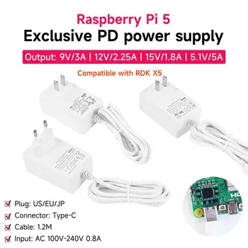 Raspberry Pi Netzteil PD 27W USB-C Stromadapter 5,1V 5A EU US JP Ladegerät für Raspberry Pi 5