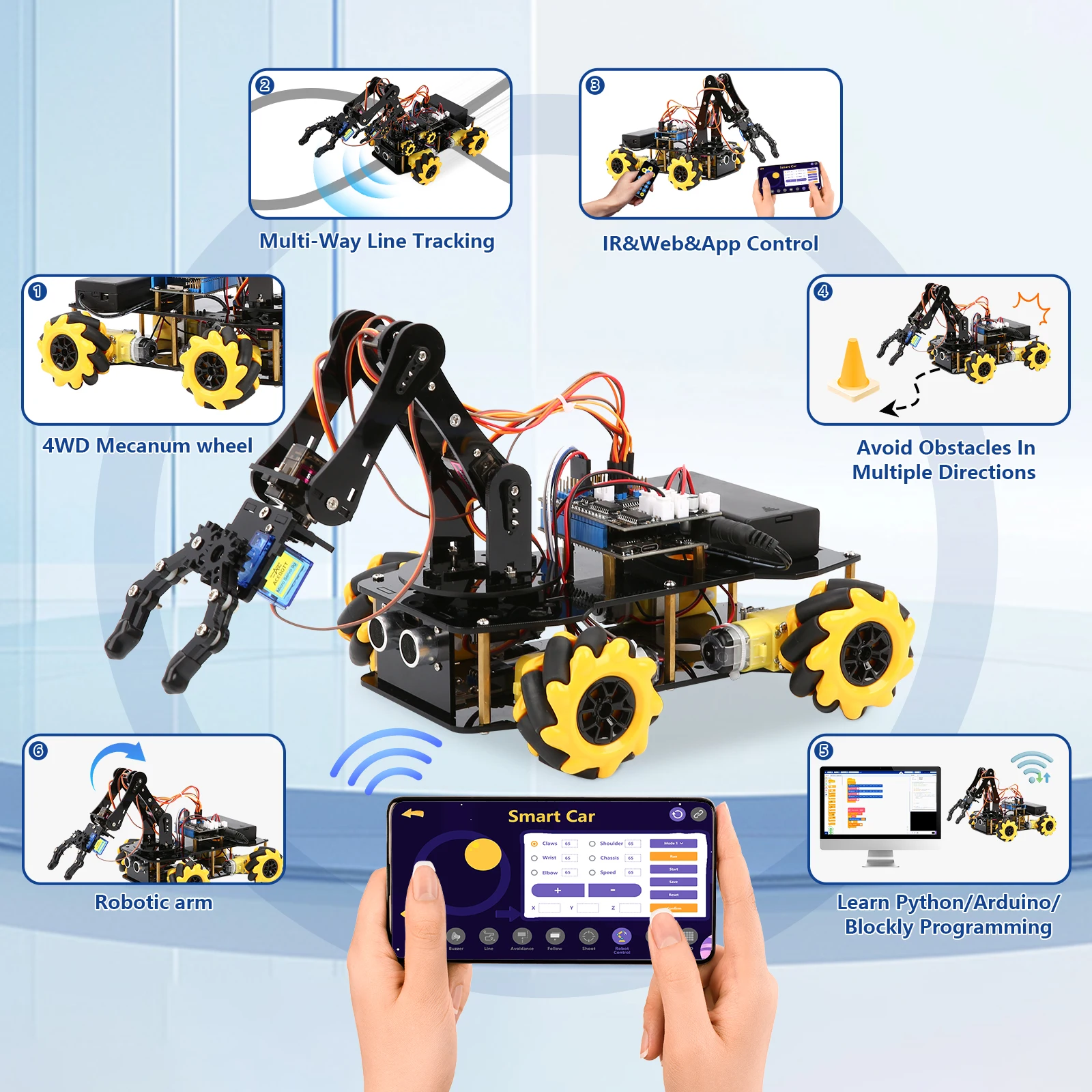 ACEBOTT 5 DOF Smart Robot Arm Car Kit und 4 DOF ESP32 programmierbarer – Bild 2