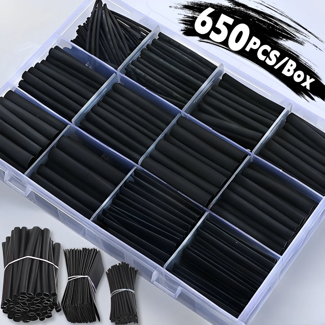 Schwarzes Schrumpfschlauch-Set, thermobeständiger Schlauch, Schrumpfdraht, Verpackung, elektrischer