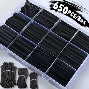 Schwarzes Schrumpfschlauch-Set, thermobeständiger Schlauch, Schrumpfdraht, Verpackung, elektrischer