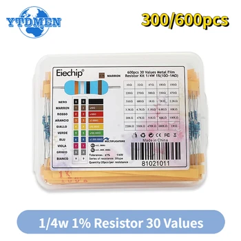 1/4 W Metallschichtwiderstand 30 Werte Widerstandssatz 10R-1M 0,25 W 1 % Widerstände Set mit Box