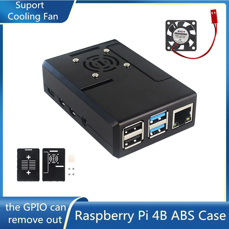 Raspberry Pi ABS-Gehäuse Schwarze Kunststoffhülle Abnehmbare GPIO-Abdeckung Optional Mit Kühlventilator