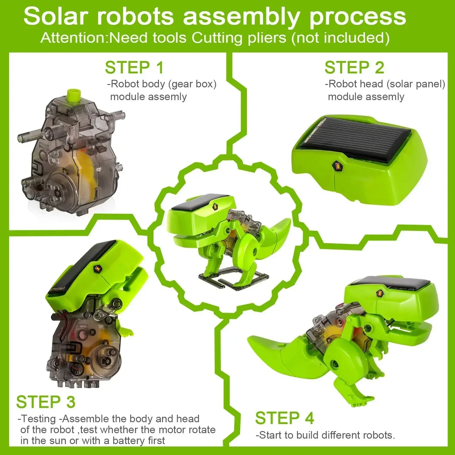 Montieren Solar Roboter Kit 3 in 1 Stiel Lernspiel zeug DIY – Bild 3