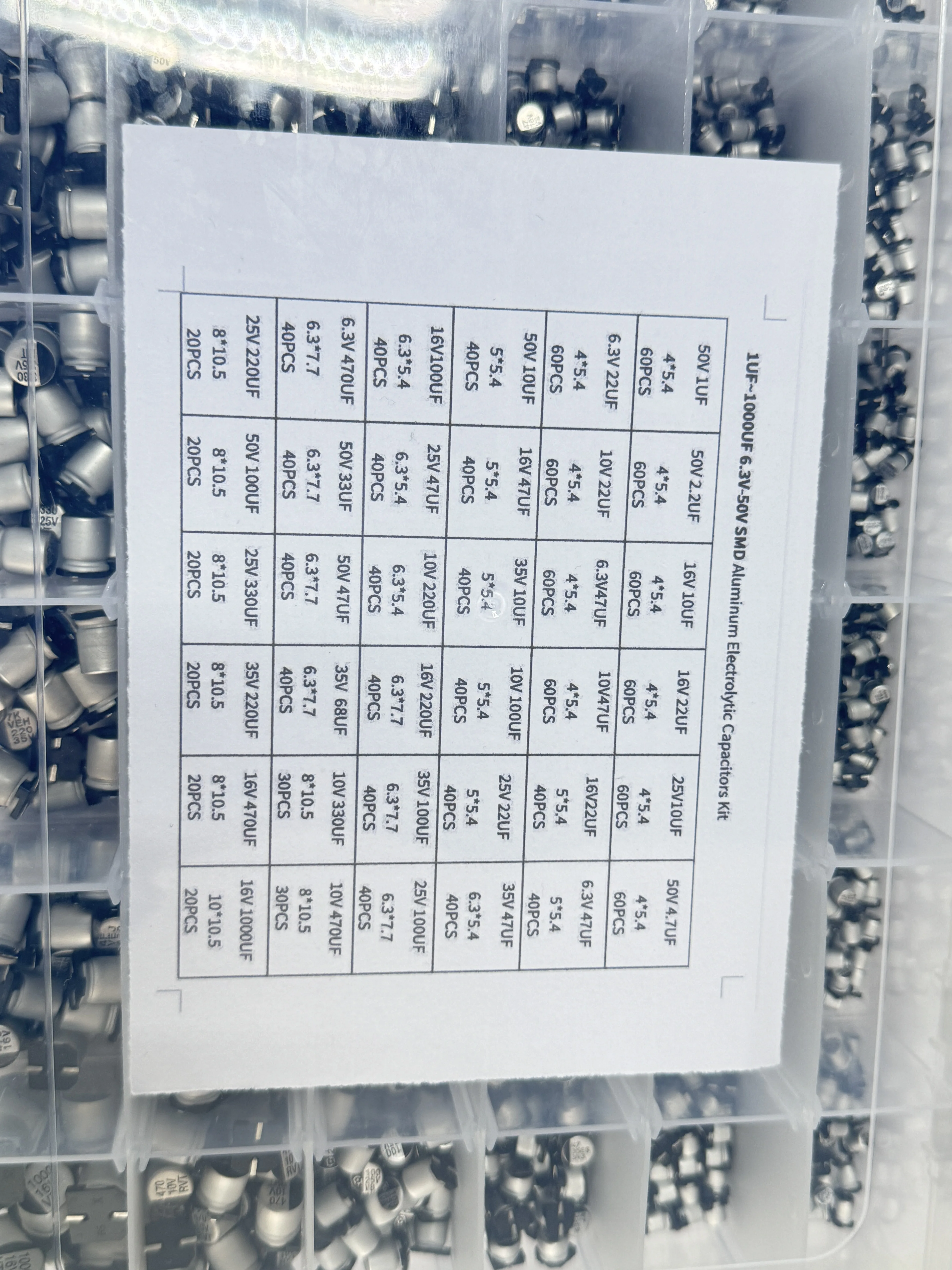 1UF~1000UF 6,3V-50V 24/36 Werte SMD Aluminium-Elektrolyt-Kondensatoren – Bild 5
