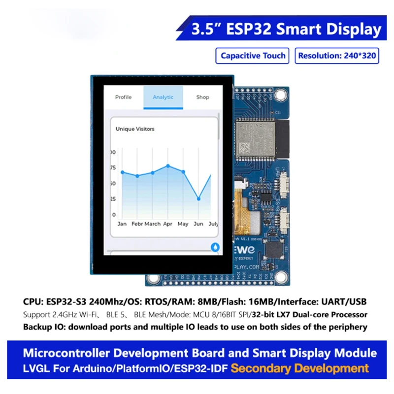 ESP32-S3 LVGL WIFI&BLES HMI-Entwicklungsboard RGB LCD Ar-duino – Bild 5