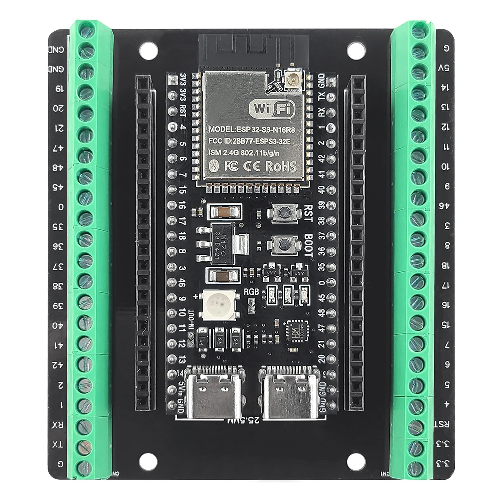 ESP32-S3 Entwicklungsboard mit Erweiterungsadapter-Kit 2,4G WLAN BT Modul MCU ESP32-S3WROOM1 N16R8 44-Pin