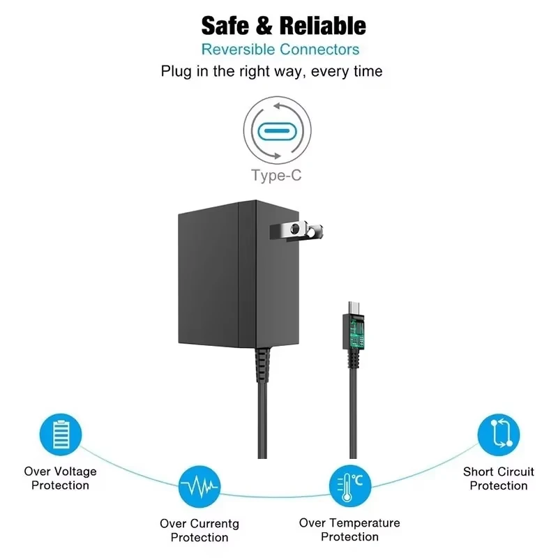 5V 2,4A USB-C Netzteil AC 100-240V EU/US-Stecker Ladegerät für NS – Bild 5