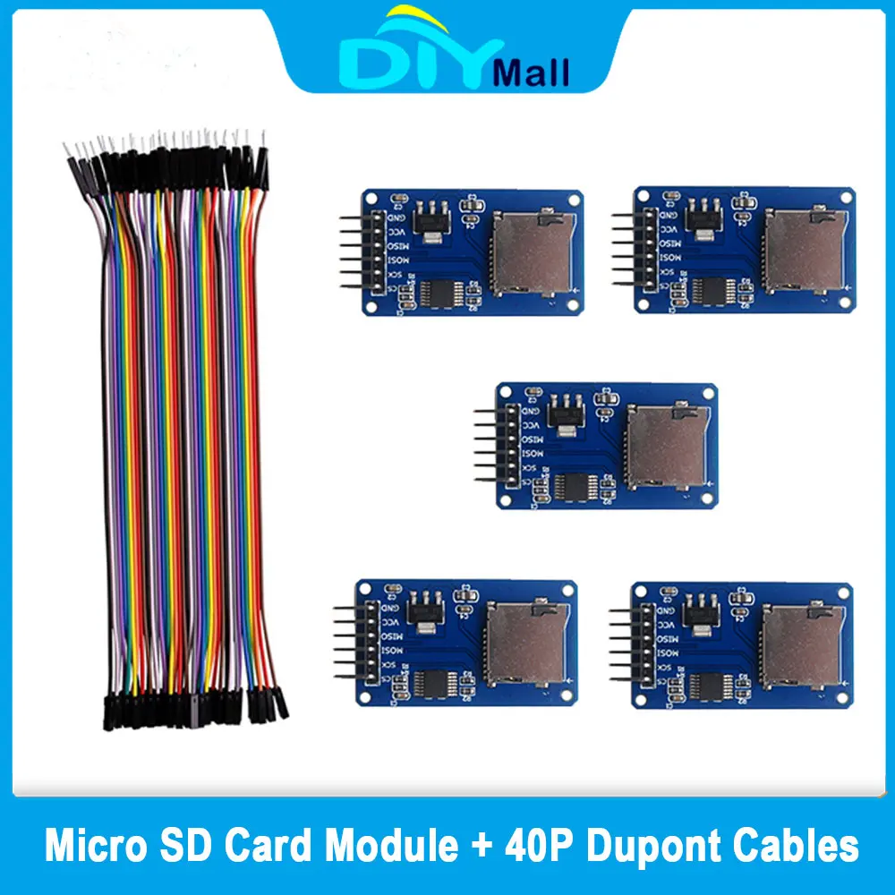 Micro SD Karte Modul Mit 40P Dupont Kabel für Arduino ESP32 Raspberry Pi SPI Schnittstelle TF (5 Stück)