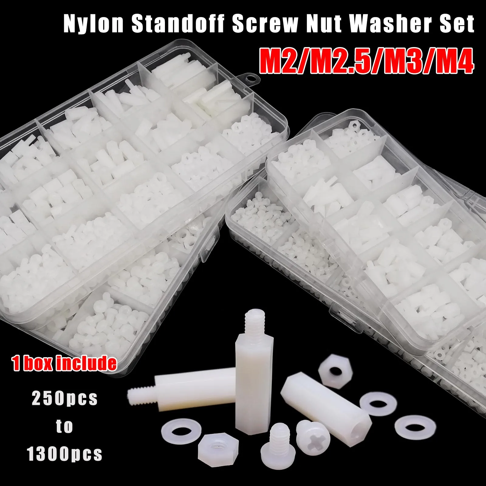 1 Box M2 M2,5 M3 M4 Weißer Kunststoff Nylon Isolierter Sechskant-Abstandshalter Sechskantsäule Abstandshalter